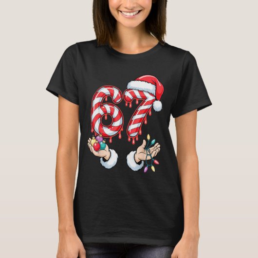 Funny Six Seven 67 Christmas Candy Cane Festive Ho Tシャツ (正面)