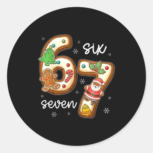 Funny Six Seven 67 Gingerbread Christmas Boys Xmas ラウンドシール (正面)
