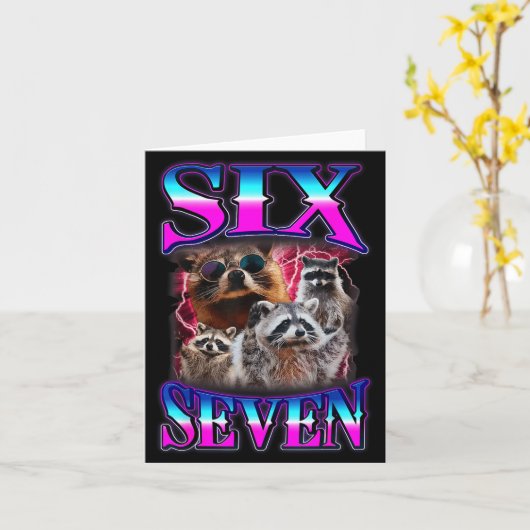 Funny Six Seven 67 Meme 67 Racoon Meme Bootleg Gra カード (黄色い花)