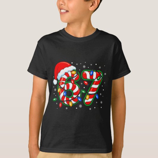 Funny Six Seven 67 Meme 6 7 Christmas Candy Cane B Tシャツ (正面)