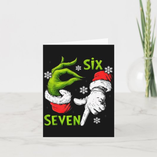 Funny Six Seven 67 Meme 6 7 Christmas Elf Hand Boy カード (正面)