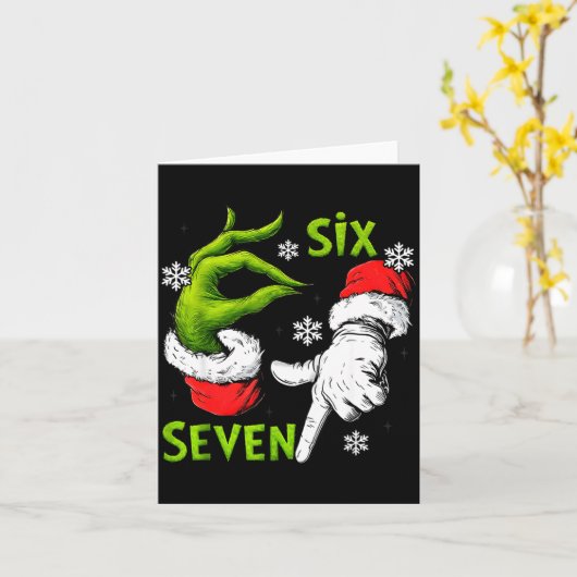 Funny Six Seven 67 Meme 6 7 Christmas Elf Hand Boy カード (黄色い花)