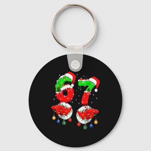 Funny Six Seven 67 Meme 6 7 Christmas Santa Hand B キーホルダー (正面)