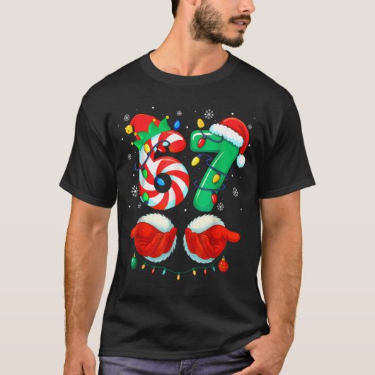 Funny Six Seven 67 Meme 6 7 Christmas Santa Hand B Tシャツ (正面)