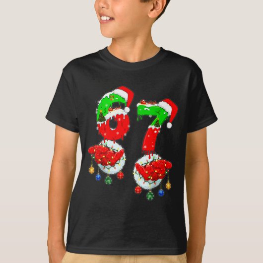 Funny Six Seven 67 Meme 6 7 Christmas Santa Hand B Tシャツ (正面)