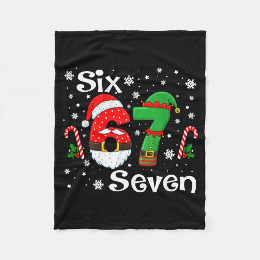 Funny Six Seven 67 Meme 6 7 Elf Santa Christmas Pa フリースブランケット (正面)
