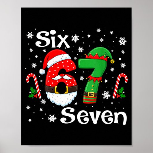 Funny Six Seven 67 Meme 6 7 Elf Santa Christmas Pa ポスター (正面)
