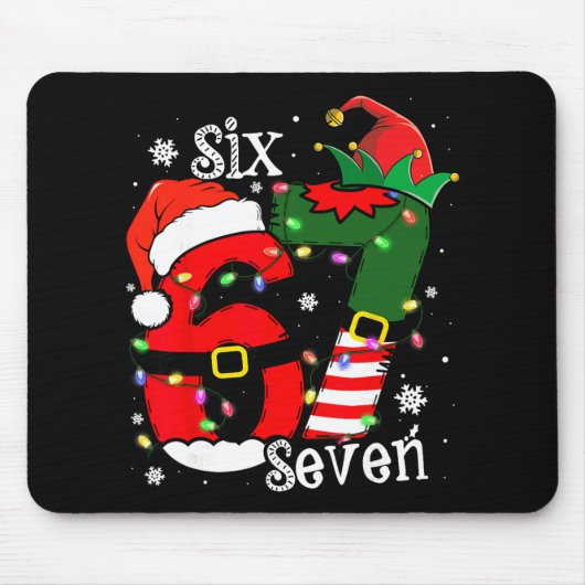 Funny Six Seven 67 Meme 6 7 Elf Santa Christmas Pa マウスパッド (正面)