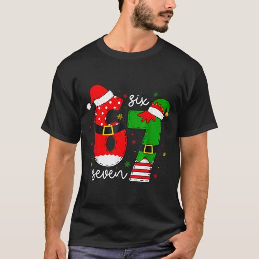 Funny Six Seven 67 Meme 6 7 Elf Santa Christmas Pa Tシャツ (正面)