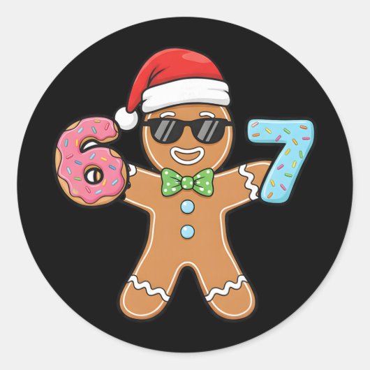 Funny Six Seven 67 Meme 6 7 Gingerbread Christmas ラウンドシール (正面)