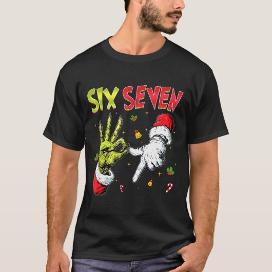Funny Six Seven 67 Meme Monster Santa Christmas Pa Tシャツ (正面)