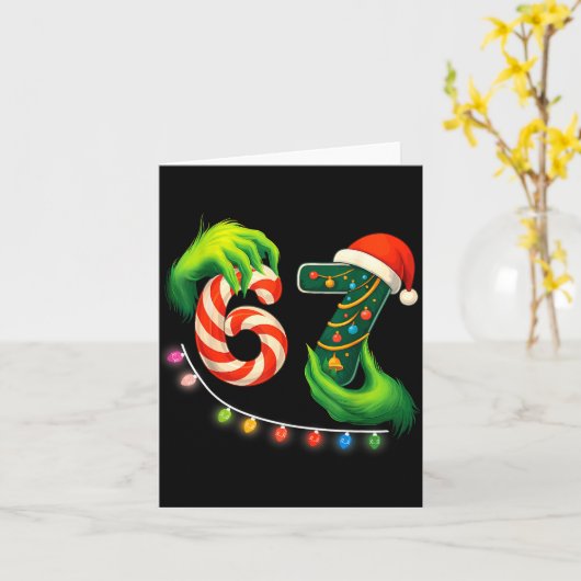 Funny Six Seven 67 Meme Santa Christmas Brainrot P カード (黄色い花)