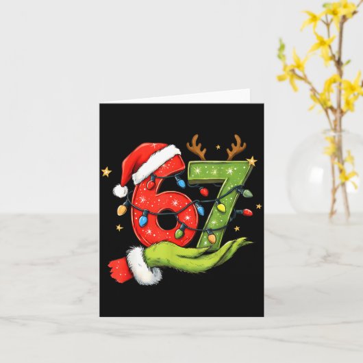 Funny Six Seven 67 Meme Santa Christmas Brainrot P カード (黄色い花)