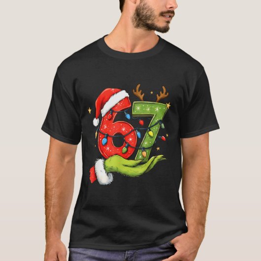 Funny Six Seven 67 Meme Santa Christmas Brainrot P Tシャツ (正面)