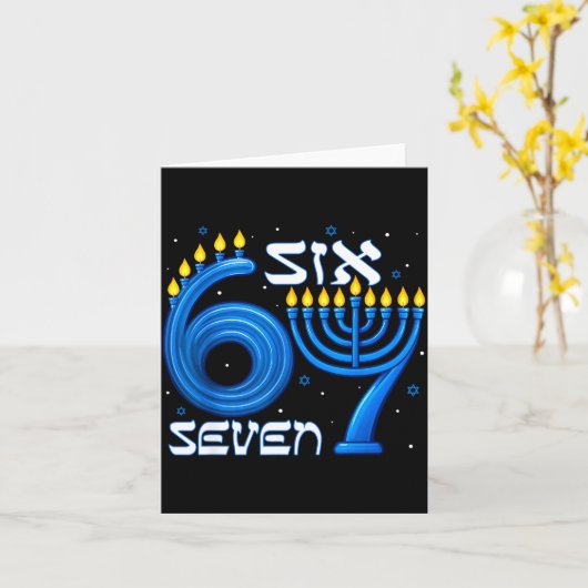 Funny Six Seven 67 Meme Sarcastic Hanukkah Chanuka カード (黄色い花)