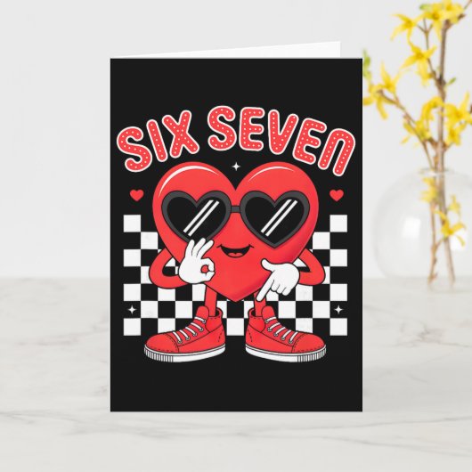 Funny Six Seven 67 Valentine Day Heart Men Boys Ki カード (黄色い花)