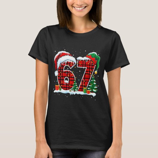 Funny Six Seven 6 7 Meme 67 Christmas Red Plaid Xm Tシャツ (正面)
