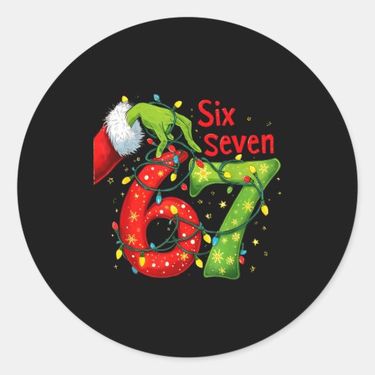 Funny Six Seven 6 7 Meme 67 Xmas Hand Christmas Co ラウンドシール (正面)