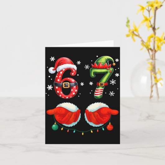Funny Six Seven 6 7 Meme Christmas Humor Santa Elf カード (黄色い花)