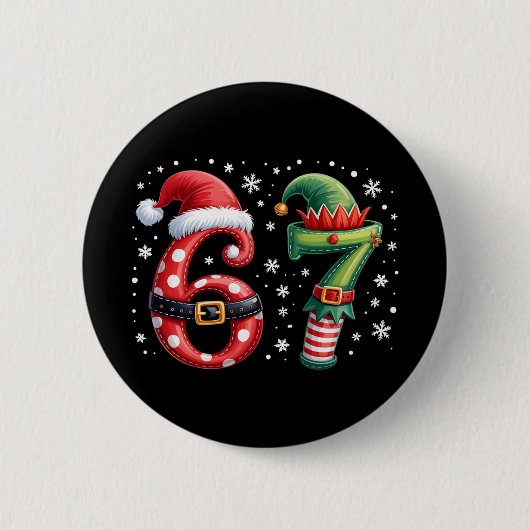 Funny Six Seven 6 7 Meme Christmas Humor Santa Elf 缶バッジ (正面)