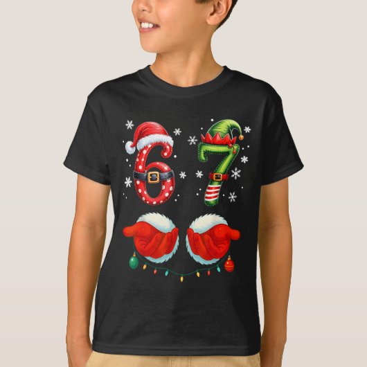 Funny Six Seven 6 7 Meme Christmas Humor Santa Elf Tシャツ (正面)