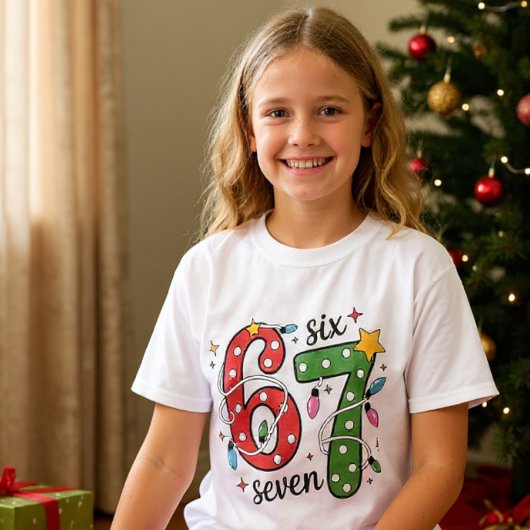 Funny Six Seven 6 7 Meme Christmas Lights Kids Tシャツ