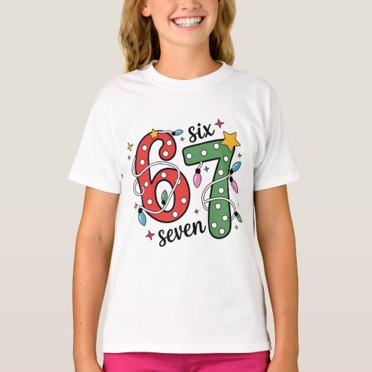 Funny Six Seven 6 7 Meme Christmas Lights Kids Tシャツ (正面)
