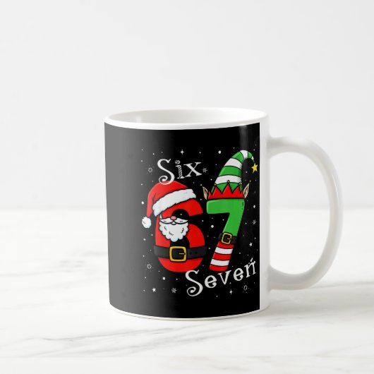 Funny Six Seven 6 7 Meme Christmas Santa Elf Numbe コーヒーマグカップ (右)