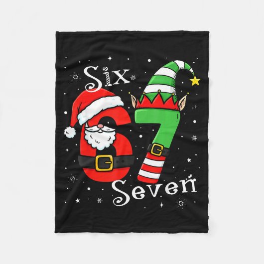 Funny Six Seven 6 7 Meme Christmas Santa Elf Numbe フリースブランケット (正面)