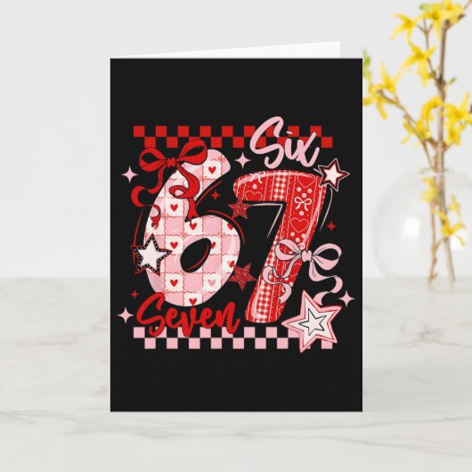 Funny Six Seven 6 7 Meme Valentine Girl  カード (黄色い花)