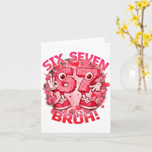 Funny Six Seven Bruh 67 Brainrot Meme Valentine's  カード (黄色い花)