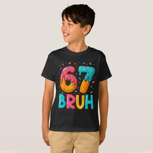 Funny Six Seven Bruh 67 Ice Cream Drip Men Boys Ki Tシャツ (正面フル)