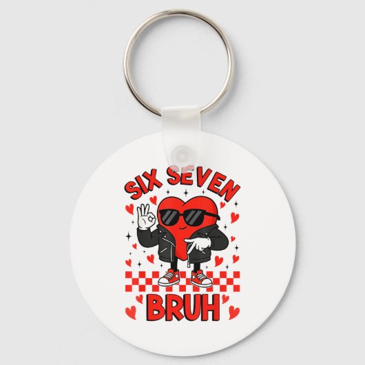Funny Six Seven Bruh 6 7 Meme Valentines Heart Boy キーホルダー (正面)