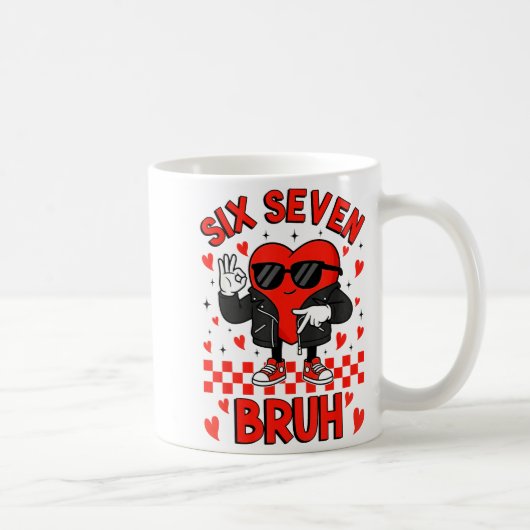 Funny Six Seven Bruh 6 7 Meme Valentines Heart Boy コーヒーマグカップ (右)