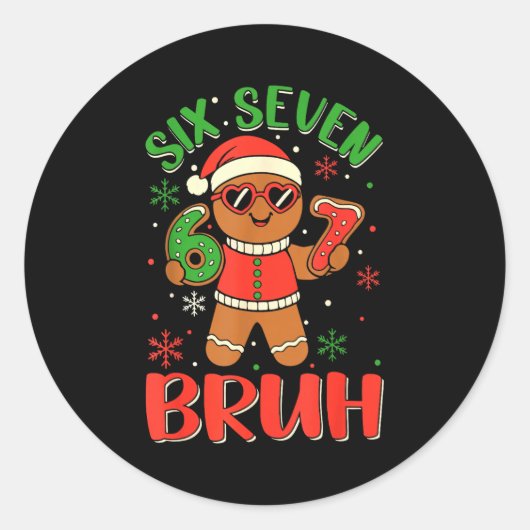 Funny Six Seven Bruh Gingerbread Christmas Costume ラウンドシール (正面)