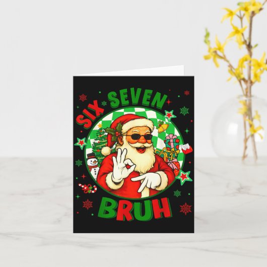 Funny Six Seven Bruh Santa Meme 67 Christmas Boy G カード (黄色い花)