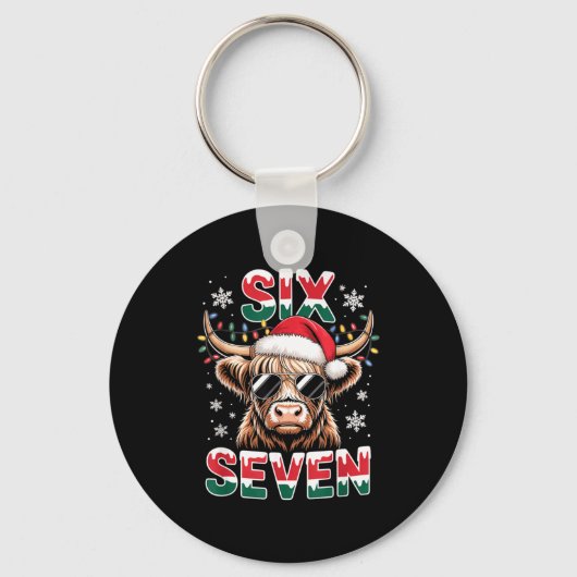 Funny Six Seven Highland Cow Christmas 67 Cool Xma キーホルダー (正面)