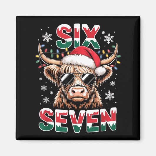 Funny Six Seven Highland Cow Christmas 67 Cool Xma マグネット (正面)