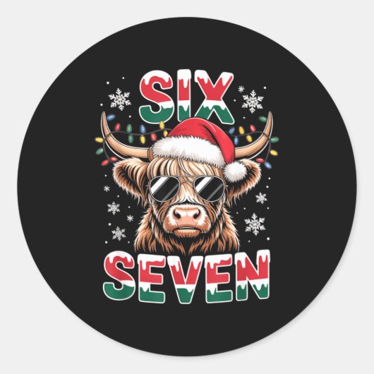 Funny Six Seven Highland Cow Christmas 67 Cool Xma ラウンドシール (正面)