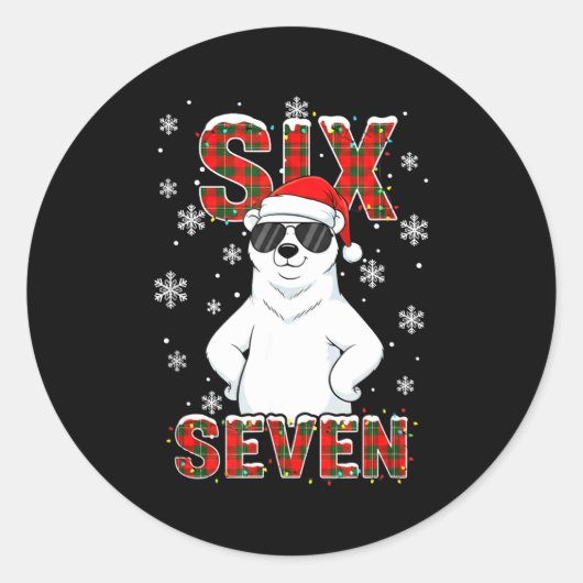 Funny Six Seven Lar Bear Christmas 67 Santa Hat Wi ラウンドシール (正面)