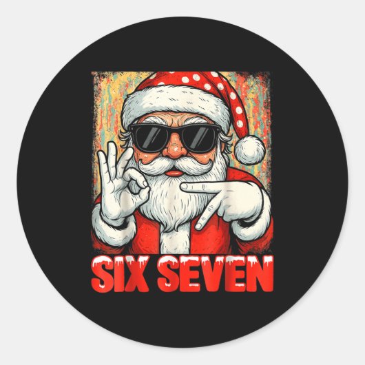 Funny Six Seven Meme Christmas Cool Santa Saying 6 ラウンドシール (正面)