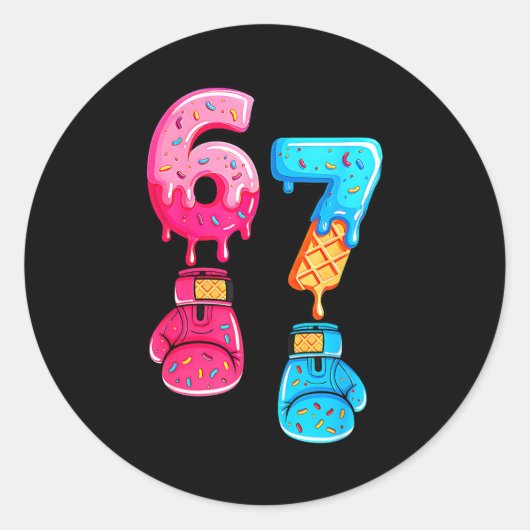 Funny Six Seven Meme Ice Cream Drip 67 Boxing  ラウンドシール (正面)