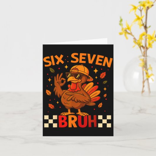 Funny Six Seven Meme Turkey Kids Bruh, 67 Thanksgi カード (黄色い花)