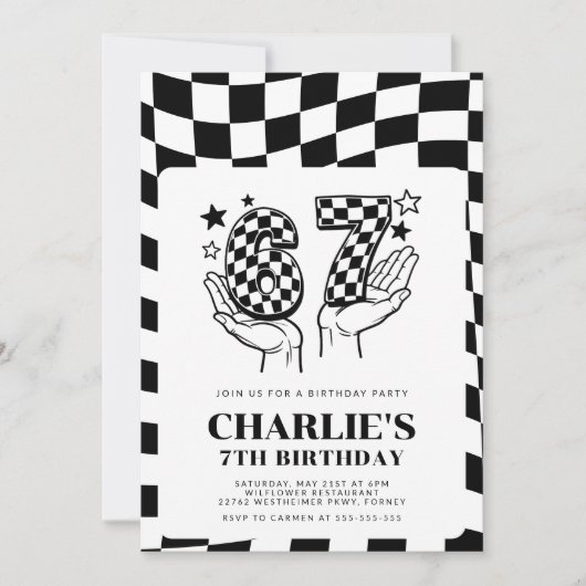 Funny Six Seven Party 67 Boy Birthday 招待状 (正面)