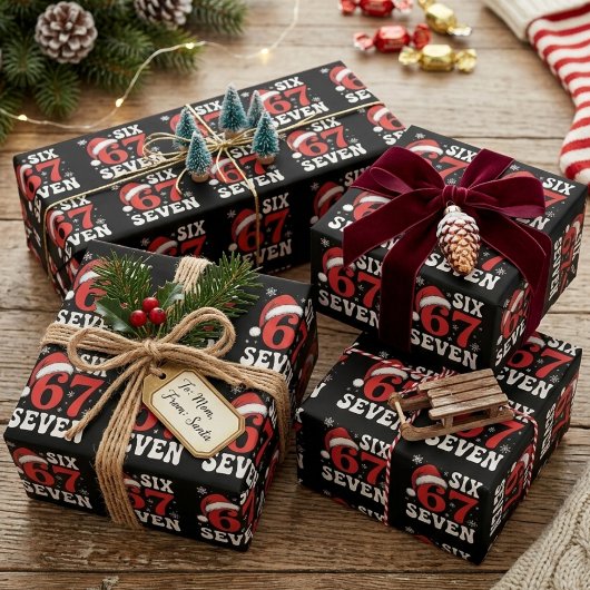 Funny Six Seven Santa Hat Christmas Saying ラッピングペーパー