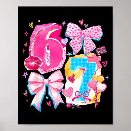 Funny Six Seven Valentine Coquette Bow Preppy Hear ポスター (正面)