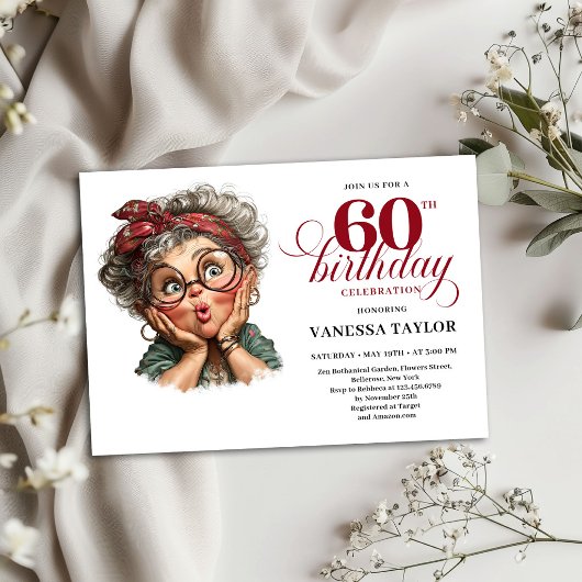 Funny Sixty Birthday Invite Old Lady Party Design 招待状