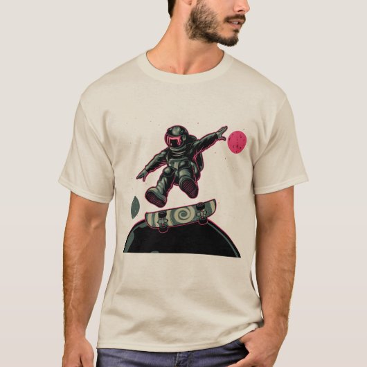 Funny Skateboarding Astronaut Space Skater Tee Tシャツ (正面)