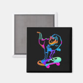 Funny Skater Dino Skateboard Skateboarding Board D マグネット (正面/裏面)