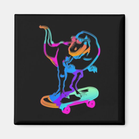 Funny Skater Dino Skateboard Skateboarding Board D マグネット (正面)